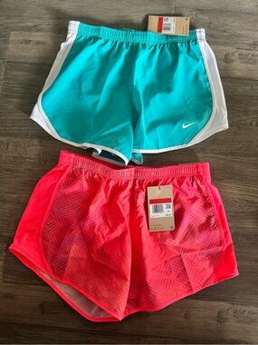 Nike girls Teal and Coral Athletic Running Shorts Pack